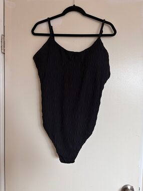Black Textured One-Piece, long torso